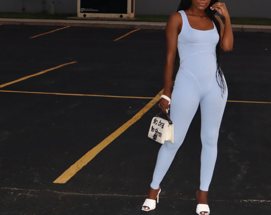 Sky Blue Ribbed Jumpsuit