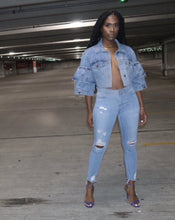 Load image into Gallery viewer, Blue Denim Ruffled Jacket
