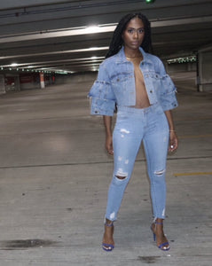 Blue Denim Ruffled Jacket